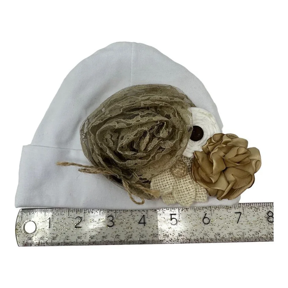 Handmade Infant Girl Beanie Hat Red White Neutral Christmas Holidays Valentines